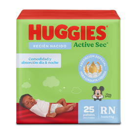 Pañales Huggies Active Sec Etapa 0/RN, 25 uds