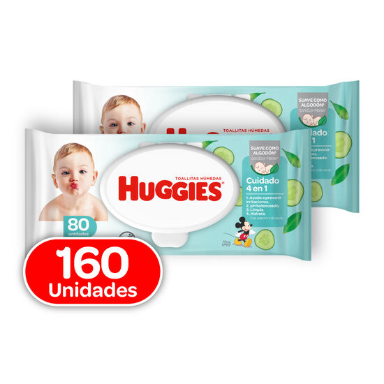 Combo toallitas húmedas Huggies Cuidado 4 en 1, 160 uds