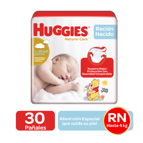 Pañales Huggies Natural Care Etapa 0/RN, 30uds