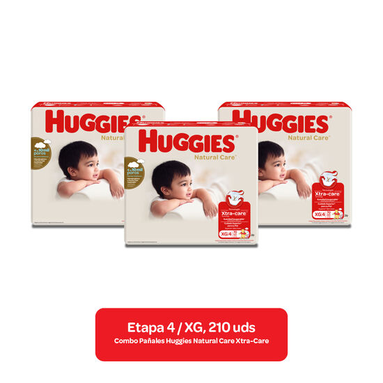 Combo Pañales Huggies Natural Care Xtra Care Etapa 4/XG, 210uds