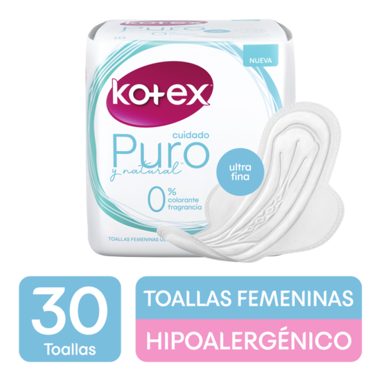 Toallas Femeninas Kotex Puro y Natural 30U