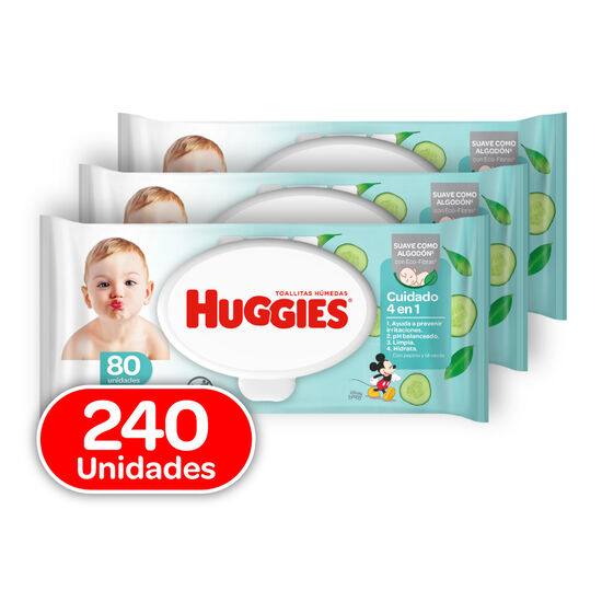 Combo Toallitas Humedas Huggies Cuidado 4 en 1, 240uds