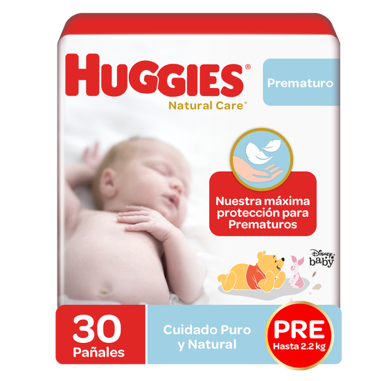 Pañales Huggies Natural Care Etapa 0/Prematuro, 30 Uds