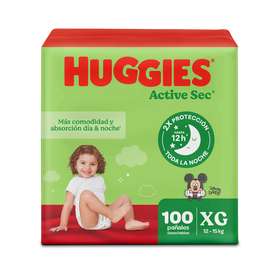 Pañales Huggies Active Sec Xtra-Flex Etapa 4/XG, 100 Uds