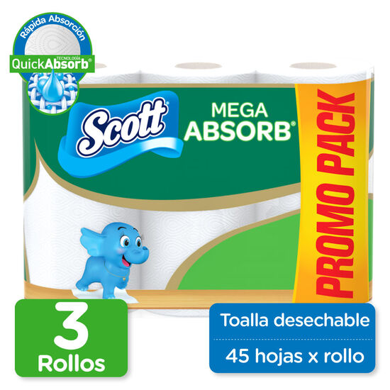 Toalla de Papel Desechable Scott Mega Absorb 3 Rollos 45H