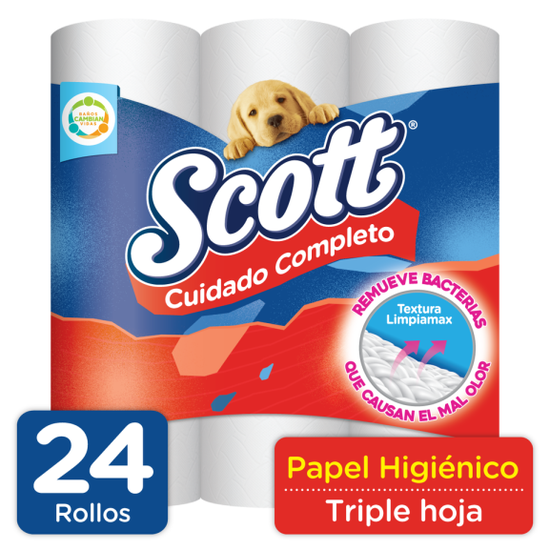 Papel Higiénico Scott Cuidado Completo Triple Hoja 24 Rollos