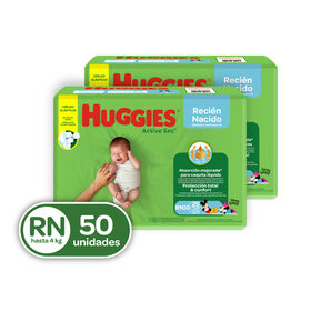 Combo Pañales Huggies Active Sec Etapa 0/RN, 50 uds